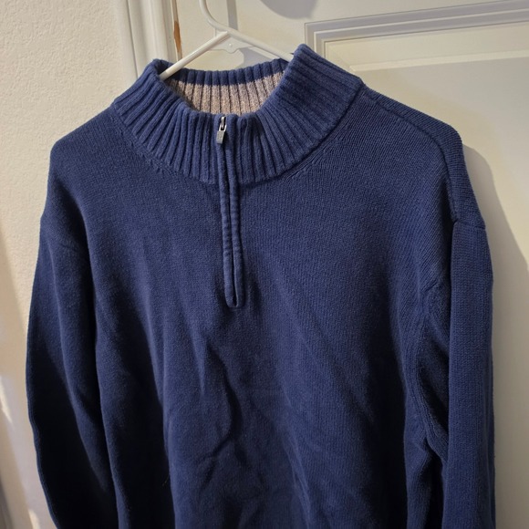 Eddie Bauer Other - Eddie Bauer Mens XL Navy Blue Quarter Zip Mock Neck Ribbed Knit Pullover Sweater